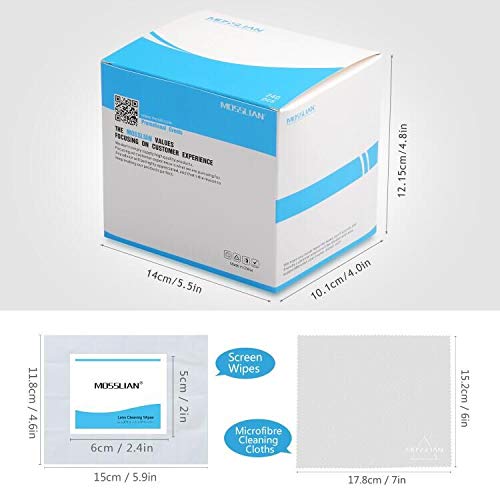 MOSSLIAN Toallitas de Limpieza Ideales para Teléfono,Relojes,Espejo,Gafas Protectoras, Espejo Retrovisor, Parabrisas,240+2
