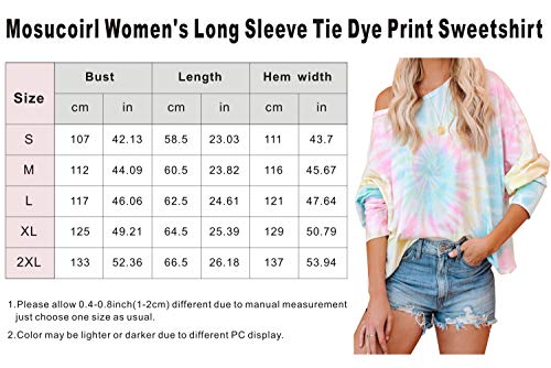 Mosucoirl Mujeres Tie Dye Tops Sudadera Moda Cuello Redondo Casual Manga Larga Top Camisetas Acogedor pulóver de Gran tamaño Blusa Suelta (Vistoso, XXL)