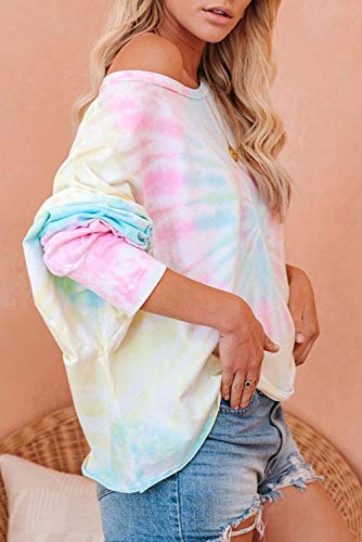 Mosucoirl Mujeres Tie Dye Tops Sudadera Moda Cuello Redondo Casual Manga Larga Top Camisetas Acogedor pulóver de Gran tamaño Blusa Suelta (Vistoso, XXL)