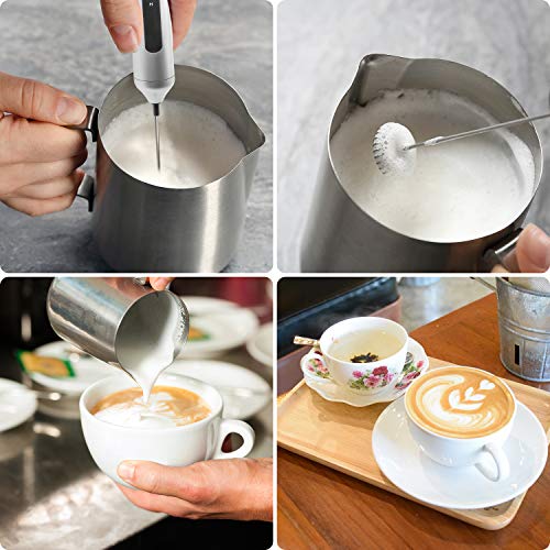 MOSUO Espumador de Leche Eléctrico, USB Recargable Batidor de leche de Acero Inoxidable con Cabezal Doble/Simple y Batidor de Globo, Mini Batidora para Café Capuchino Huevos