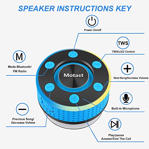 Motast Altavoz Bluetooth, IP7 Impermeable Altavoz Ducha, Bluetooth 5.0 Altavoz Portatil Bluetooth con Luz LED de respiración, 360 ° Sonido Estéreo, Potente Ventosa, para el Hogar, Aire Libre, Viajes