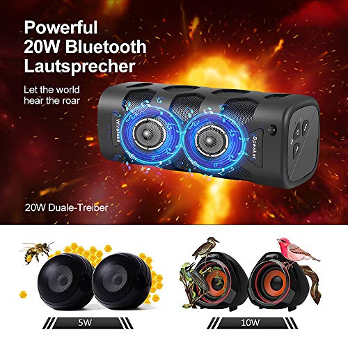 Motast Altavoz Bluetooth Portatiles, 20W Altavoces Bluetooth con 24 Horas de Reproducción Continua, IP56 Impermeable, TWS HD Estéreo Micrófono, Llamadas Manos Libres, para el Hogar, Aire Libre, Viajes