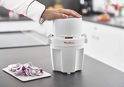 Moulinex A327R1 - Picadora 700 W de fácil sistema con tapa de presión, capacidad 0,6 l, para picar todo tipo de ingredientes con cuchilla y tapa removibles y bol de capacidad de 200 gr + batidora