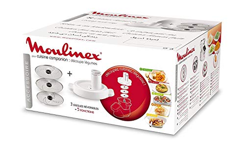 Moulinex Accesorios XF383110 - Accesorio cortador de 3 discos, eje rotación, tapa con doble tubo, color blanco para Cuisine Companion y Cuisine iCompanion, fácil de guardar