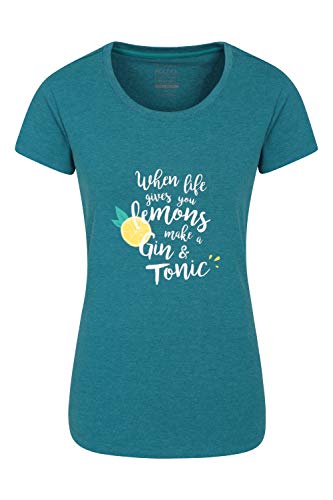 Mountain Warehouse Camiseta Gin and Tonic Estampada para Mujer - Protección UV, Ligera, Transpirable, absorción de la Humedad, Secado rápido - para Caminatas y Viajes Azul petróleo 50