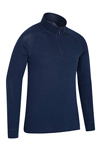Mountain Warehouse Camiseta térmica Interior en Lana Merina con Manga Larga para Hombre - Camiseta Transpirable, Media Cremallera, Camiseta cómoda - para Acampar Azul Marino M
