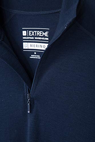 Mountain Warehouse Camiseta térmica Interior en Lana Merina con Manga Larga para Hombre - Camiseta Transpirable, Media Cremallera, Camiseta cómoda - para Acampar Azul Marino M