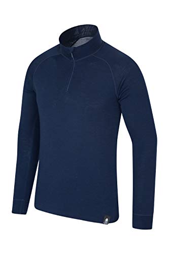 Mountain Warehouse Camiseta térmica Interior en Lana Merina con Manga Larga para Hombre - Camiseta Transpirable, Media Cremallera, Camiseta cómoda - para Acampar Azul Marino M