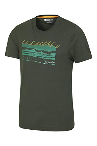 Mountain Warehouse West Highland Way T-Shirt de Hombre - Camiseta Ligera, Top de Ajuste Holgado, Parte de Arriba de Cuello Redondo, Estampado de Calidad - para Viajar Caqui S