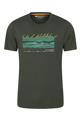 Mountain Warehouse West Highland Way T-Shirt de Hombre - Camiseta Ligera, Top de Ajuste Holgado, Parte de Arriba de Cuello Redondo, Estampado de Calidad - para Viajar Caqui S