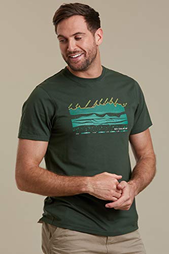 Mountain Warehouse West Highland Way T-Shirt de Hombre - Camiseta Ligera, Top de Ajuste Holgado, Parte de Arriba de Cuello Redondo, Estampado de Calidad - para Viajar Caqui S