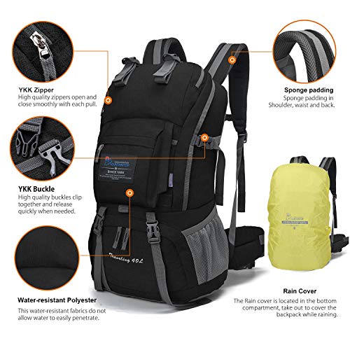 Mountaintop Mochilas Senderismo 40 Litros a Montañismo Alta Capacidad Impermeable Hombre Mujer Escalada Deporte Morral con Cubierta de Lluvia Para Viajes Acampadas Macuto 51X35X16Cm