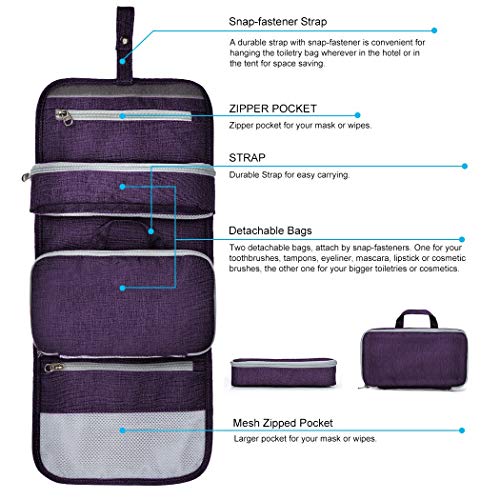 MOUNTAINTOP Neceser Bolsa de Aseo Maquillaje Organizador Bolso Cosmético Hlmacenamiento Paquete baño con el Gancho Colgante para Vacaciones y Viaje