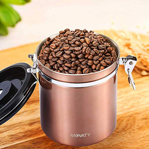 Movaty Bote para café con cuchara, Café hermética, contenedor de café de acero inoxidable, aroma lata, bote, vacío lata