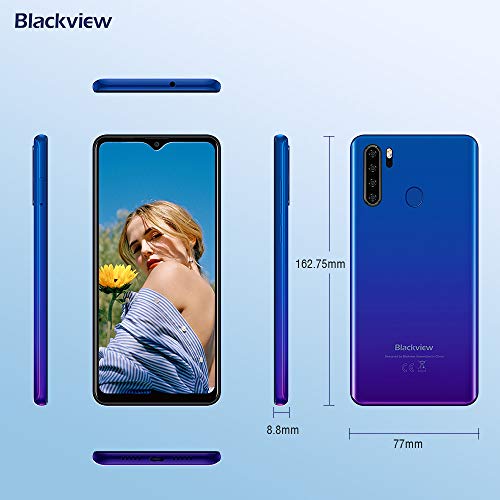 Móviles Libres 4G, Blackview A80 Pro Smartphone Libre con Cámara Trasera Cuádruple 13MP, 6.49" HD+ Water-Drop Screen, 4GB+64GB, Batería 4680mAh, Octa-Core, Helio P25 Teléfono Móvil, Face ID/GPS-Azul