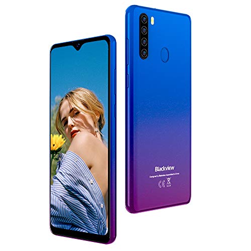 Móviles Libres 4G, Blackview A80 Pro Smartphone Libre con Cámara Trasera Cuádruple 13MP, 6.49" HD+ Water-Drop Screen, 4GB+64GB, Batería 4680mAh, Octa-Core, Helio P25 Teléfono Móvil, Face ID/GPS-Azul