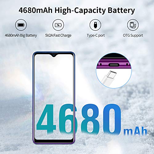 Móviles Libres 4G, Blackview A80 Pro Smartphone Libre con Cámara Trasera Cuádruple 13MP, 6.49" HD+ Water-Drop Screen, 4GB+64GB, Batería 4680mAh, Octa-Core, Helio P25 Teléfono Móvil, Face ID/GPS-Azul