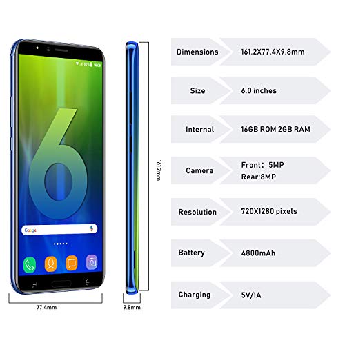Moviles Libres Barats 4G 6.0" Pulgadas (2020) 16GB ROM/Extendida 128GB,3GB RAM 8MP Android 8.1 Smartphone Libre Dual SIM 4G WiFi Moviles Buenos Smartphone Batería 4800mAh J6 Plus