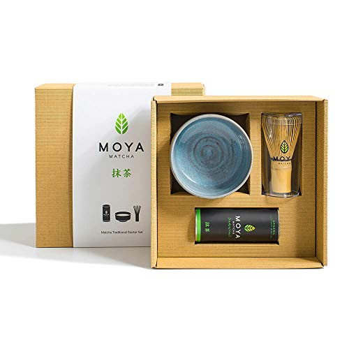Moya Matcha Té Verde Orgánico Japonés En Polvo Set | 30g Tradicional (II) Paquete de Grado + Bol + Batidor | Tradicional Preparación de té de Grado Starter Kit Básico