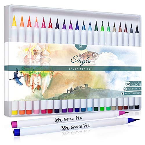 MozArt Supplies 5374920, Set de pinceles de colores, punta suave flexible de pincel real, efecto acuarela, 20 unidades