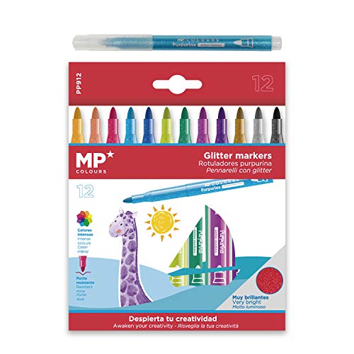 MP Rotuladores con Purpurina - Multicolores - 12 Marcadores Colores Intensos