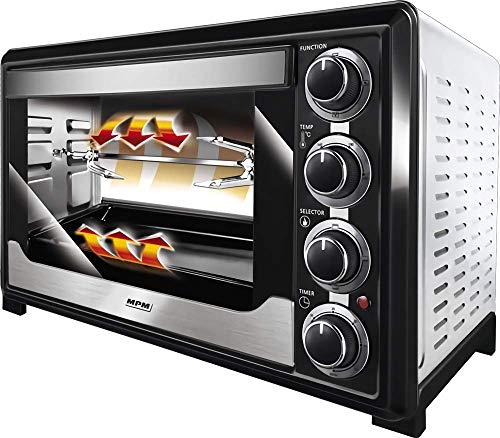 Mpm MPE-06/T Horno Eléctrico de Sobremesa Convección 32 litros, Acero Inoxidable, Asador de Pollo, Temporizador, Ajuste de Temperatura, 1600W, 1600 W, 0 Decibeles, Gris