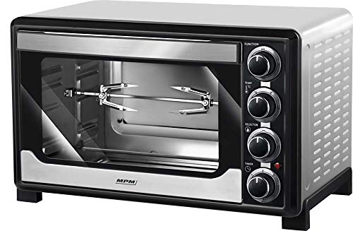Mpm MPE-06/T Horno Eléctrico de Sobremesa Convección 32 litros, Acero Inoxidable, Asador de Pollo, Temporizador, Ajuste de Temperatura, 1600W, 1600 W, 0 Decibeles, Gris