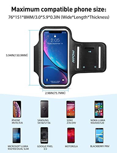 Mpow Brazalete Deportivo para Corre.Soporte para Llaves, cables y tarjetas,Antideslizante Contra Sudor,Brazalete Movil para iPhone 11/XR/XS/ X/ 8/7/6,LG hasta 6.1 pulgas