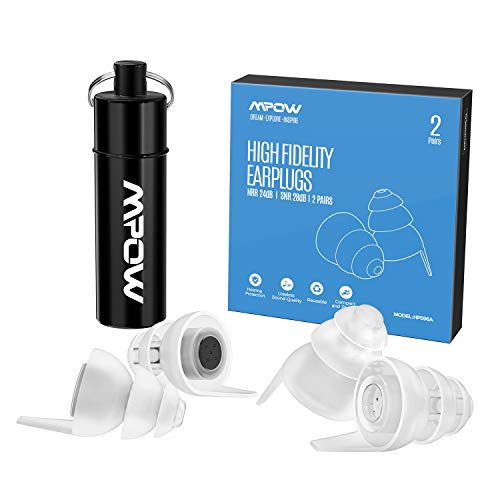 Mpow Tapones Oídos de Alta Fidelidad (2 Pares), 28dB SNR Tapones para Los Oídos de Concierto, Tapones para los oídos música con Reducción de Ruido para Músicos, Festival,Caja Portátil de Aluminio