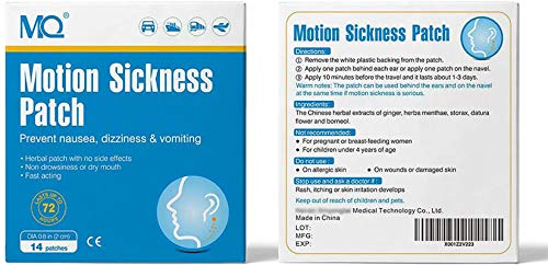 MQ 14/28/42 ct parche de enfermedad por movimiento para paseos en coche y barco, crucero y viajes en avión, alivia las náuseas, mareos y vómitos por mareo, acción rápida y sin efectos secundarios, 14