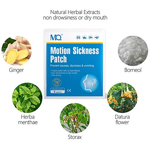 MQ 14/28/42 ct parche de enfermedad por movimiento para paseos en coche y barco, crucero y viajes en avión, alivia las náuseas, mareos y vómitos por mareo, acción rápida y sin efectos secundarios, 14