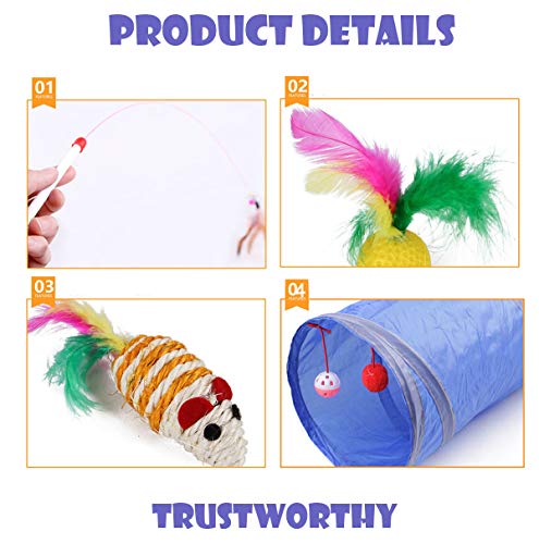MQIAN 21PCS Juguetes para Paquete de Variedad para Gatitos, Set di Juguetes para Gatos Interactivo Ratón,Juguetes para Gatos con Plumas túnel
