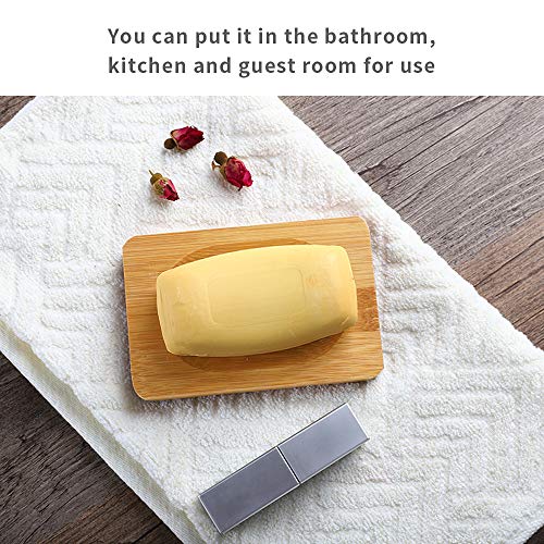 mreechan Jabonera,2 Piezas Jabonera de Madera Natural bambú Bandeja de jabón para Ducha de baño Fregadero para jabón,5 Piezas Bolsa de Jabón,Jabonera para Cocina Baño Esponja Jabon Depurador
