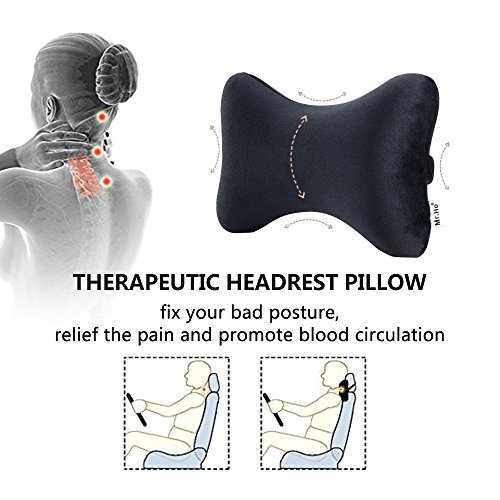 Mr.Ho Terciopelo Almohada para el Reposacabezas del Coche, Cojín Cervical con Soporte de Cuello para el Asiento del Coche con Espuma de Memoria para Conducir - con Cubierta Extraíble-Negro
