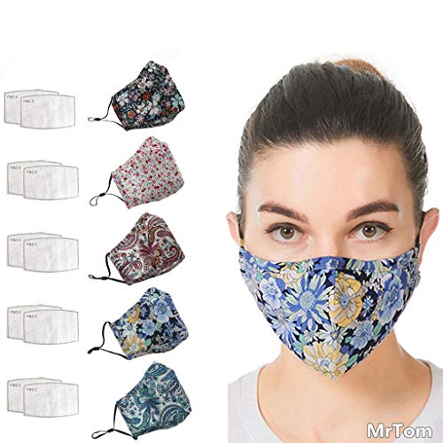 MrTom Mujer Tela Lavable con Filtro, Retro Flores Estampada, Pack of 5 (A)