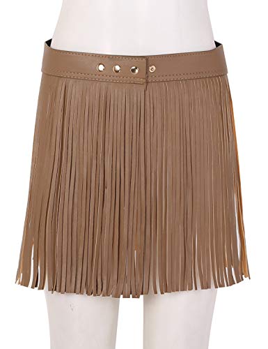 MSemis Falda Cinturón de Flecos para Mujer Disfraz Punk Falda Vintage de Cuero Chica Bufanda de Cadera Traje Pole Dance Bodycon Disfraz Despedida Soltera Marrón A Talla Única