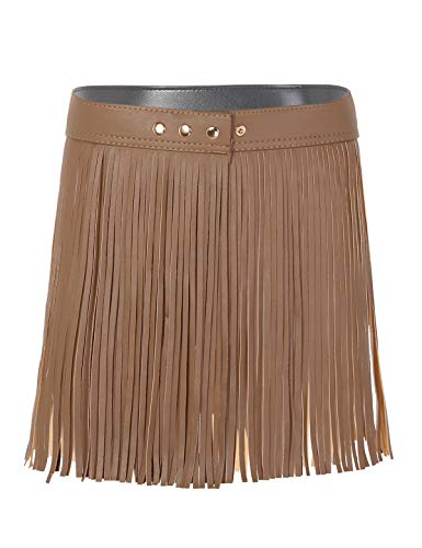 MSemis Falda Cinturón de Flecos para Mujer Disfraz Punk Falda Vintage de Cuero Chica Bufanda de Cadera Traje Pole Dance Bodycon Disfraz Despedida Soltera Marrón A Talla Única
