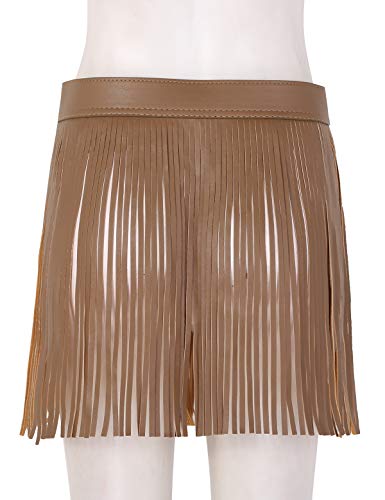 MSemis Falda Cinturón de Flecos para Mujer Disfraz Punk Falda Vintage de Cuero Chica Bufanda de Cadera Traje Pole Dance Bodycon Disfraz Despedida Soltera Marrón A Talla Única