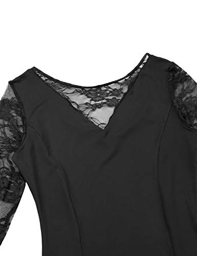 MSemis Vestido Litúrgico Baile Flamenco para Mujer Chica Vestidos Danza Flamenca Falda Larga Manga Encaje Disfraz Bailarina Rendimiento Fiesta Otoño Negro Medium
