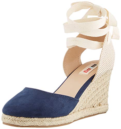 MTNG Collection 58935, Sandalias con Plataforma para Mujer, Azul (Join Marino/Canvas Beige/Lace Marino C49432), 39 EU