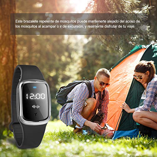 MUF Pulseras Repelentes de Mosquitos Ultrasonido Antimosquitos Reloj Electrónico Bandas Repelentes de Insectos Plagas con Carga USB/Impermeable/Portátil, Apto para Adultos y niños