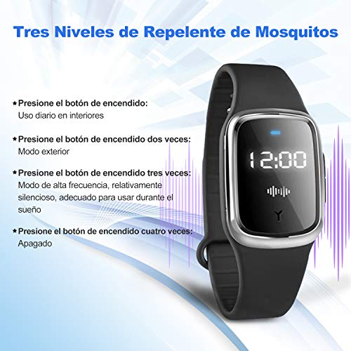 MUF Pulseras Repelentes de Mosquitos Ultrasonido Antimosquitos Reloj Electrónico Bandas Repelentes de Insectos Plagas con Carga USB/Impermeable/Portátil, Apto para Adultos y niños