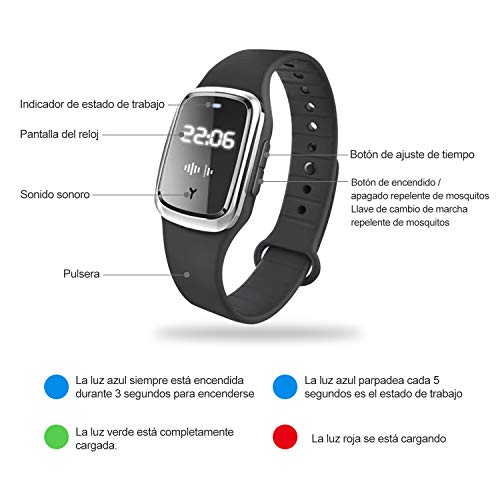 MUF Pulseras Repelentes de Mosquitos Ultrasonido Antimosquitos Reloj Electrónico Bandas Repelentes de Insectos Plagas con Carga USB/Impermeable/Portátil, Apto para Adultos y niños