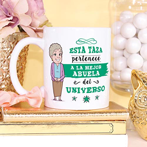 MUGFFINS Taza Abuela - Esta Taza Pertenece a la Mejor Abuela del Universo - Taza Desayuno/Idea Regalo Original/Día de la Madre para Abuelitas. Cerámica 350 mL
