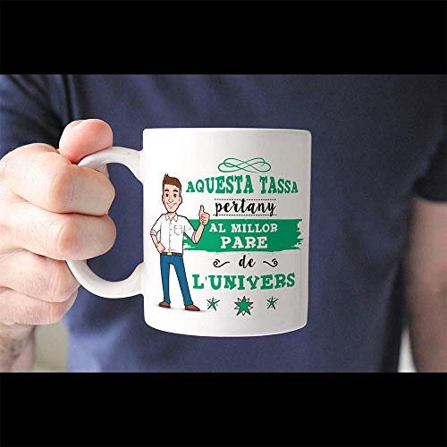 MUGFFINS Taza Papá (En Catalán) -"Aquesta Tassa Pertany al Millor Pare de l'Univers" - Taza Desayuno/Idea Regalo Día del Padre. Cerámica 350 mL