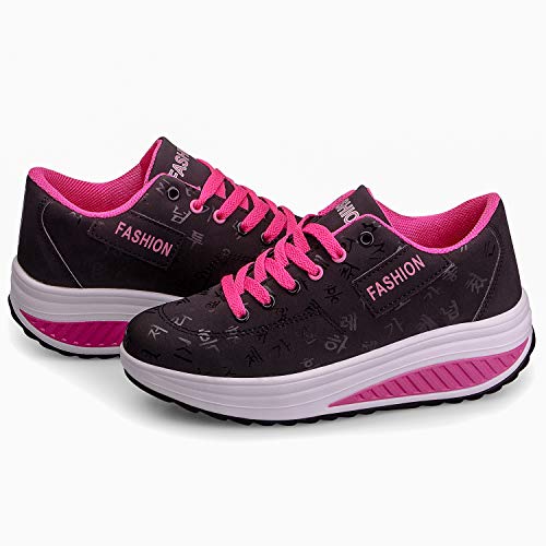Mujer Adelgazar Zapatos Sneakers para Caminar Zapatillas Aptitud Cuña Plataforma Zapatos（39,Negro