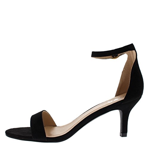 Mujer Bajo Gatito Talón Correa de Tobillo Ante Oficina Trabajo Noche Sandalia Zapatos - Negro KL0338D 7UK/40