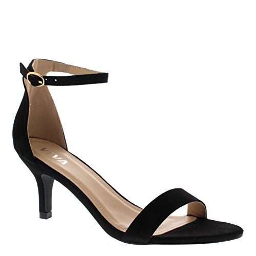 Mujer Bajo Gatito Talón Correa de Tobillo Ante Oficina Trabajo Noche Sandalia Zapatos - Negro KL0338D 7UK/40