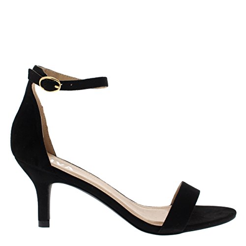 Mujer Bajo Gatito Talón Correa de Tobillo Ante Oficina Trabajo Noche Sandalia Zapatos - Negro KL0338D 7UK/40