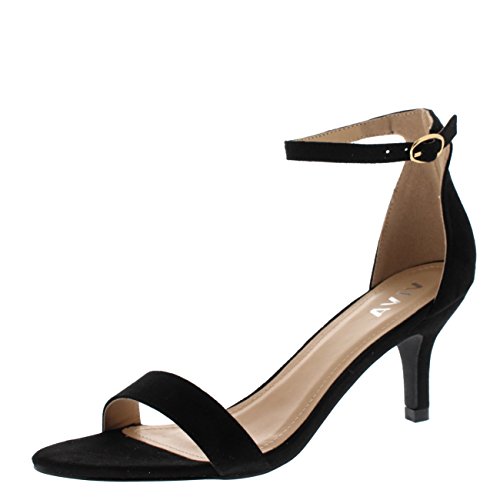 Mujer Bajo Gatito Talón Correa de Tobillo Ante Oficina Trabajo Noche Sandalia Zapatos - Negro KL0338D 7UK/40